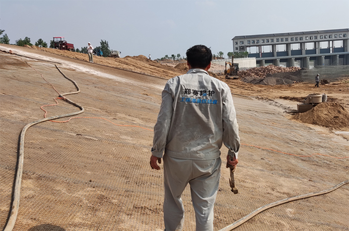 Slope Protection and Spraying Construction on the Riverbank