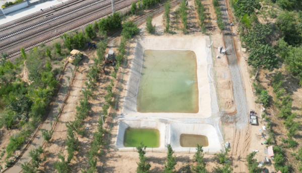 Pond constructed using soil lithification technology