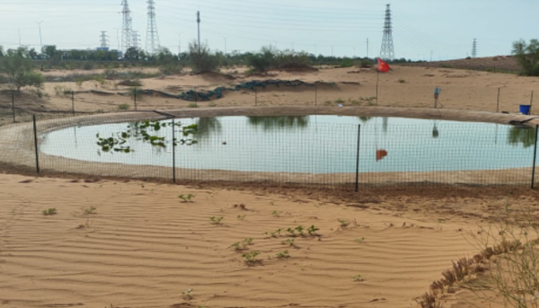 Pond constructed using soil lithification technology