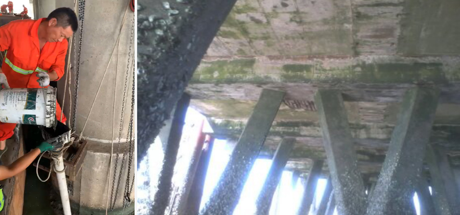 Repair of exposed reinforcement due to concrete corrosion in docks