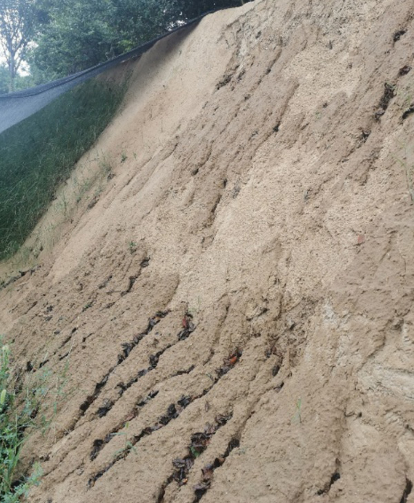 rain-soaked slopes not treated with rock-forming technology